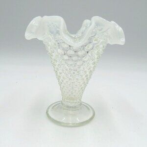 Vintage Fenton 4" Clear Hobnail‎ Glass Miniature Vase Opalescent Ruffled Edge